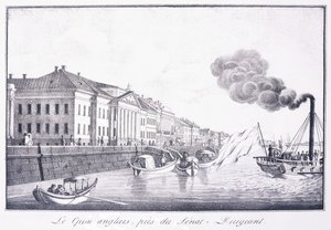 元老院近くのイングリッシュキー。 Le Quai Anglais、Pres du Senat-Dirigeant、19世紀初頭（リトグラフ） 作： School Russian