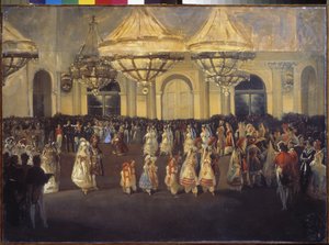 ニコラス 1 世 (1796-1855) の冬宮殿 (サンクトペテルブルク) の舞踏会。 ロシアの巨匠の絵、キャンバスに油彩、1830 年頃。 ロシア美術