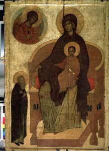 「マドンナと子供と聖セルギウス」 ロシアのイコン。 モスクワの 15 世紀の国立歴史博物館の木に絵を描く 作： School Russian