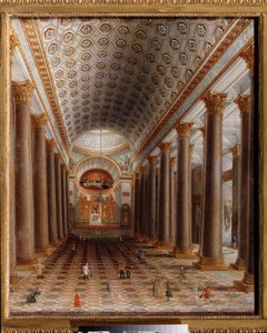 サンクトペテルブルクのカザン大聖堂の内部ビュー。 ロシアの巨匠による絵画、キャンバスに油彩、19 世紀初頭。 ロシアの芸術。 国立トレチャコフ美術館、モスクワ。 作： School Russian