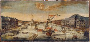 ネヴァ (サンクトペテルブルク) のほとりの眺め。 匿名の絵画、キャンバスに油彩 作： School Russian