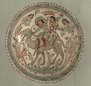 バーラム・グルとアザデの物語からの狩猟シーンのボウル 作： School Sasanian