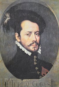 エルナン・コルテスの肖像（カラーリトグラフ 作： School Spanish
