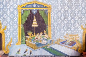 仏陀の生涯の一場面を描いたフレスコ画（ワット・プラタート・ドイ・ステープ寺院 作： School Thai