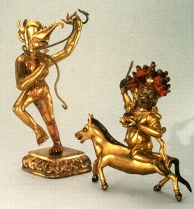 マカラヴァキトラとシュリデヴィ（金銅製 作： School Tibetan