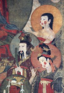 チベット文化：惑星の神々に囲まれたテジャプラバ仏陀。絹本にテンペラ画 サイズ：104×67 12世紀初頭 サンクトペテルブルク、エルミタージュ美術館 作： School Tibetan