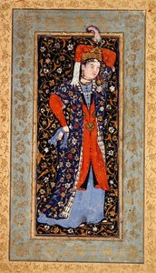 両手にハンカチを持った女性ダンサー、1560年頃（紙に墨と金のガッシュ