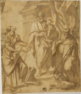 聖ヨセフと幼子キリスト、聖マルコとアントニオと共に 作： School of Guido Reni