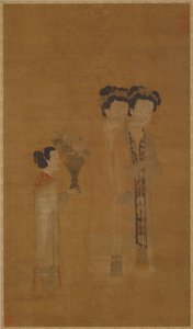 宮廷の女性と従者、明王朝、16世紀。 作： School of Tang Yin