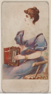 デューク ブランドのタバコ用の楽器シリーズ N82 のアコーディオン、1888., 1888. 作： Schumacher and Ettlinger