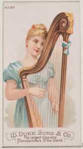 デューク ブランドのシガレット用の楽器シリーズ N82 のハープ、1888 年、1888 年。 作： Schumacher and Ettlinger
