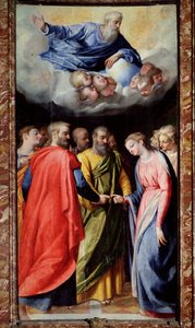 聖母の結婚 スキピオーネ・プルツォーネ・イル・ガエターノ（1550-1598）とジュゼッペ・ヴァレリアーノ（1542-1606）による絵画 1584-1588 ローマ、Chiesa del Gesu, Cappella della Madonna della Strada 作： Scipione Pulzone