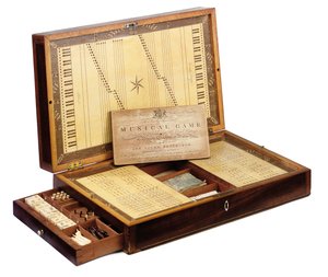 スコットランドのジョージ3世特許音楽ゲームボックス、1880年頃（マホガニー、サテンウッド、アイボリー） 作： Scottish School