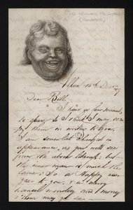 笑う男の顔が描かれた紙に書かれた手紙（彫刻 作： Scottish School