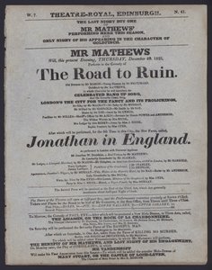 1825年12月29日、エディンバラのシアター・ロイヤルの劇場プログラム（リトグラフ版 作： Scottish School