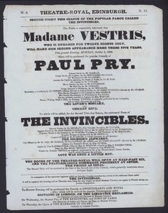 1829年10月5日、エディンバラのシアター・ロイヤルの劇場プログラム（リトグラフ版 作： Scottish School