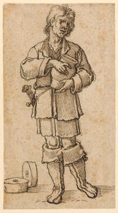 壺を持つ若い農民 作： Sebald Beham
