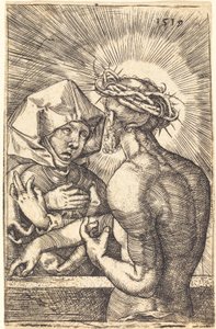 いばらの冠をかぶったキリストが母親と話す 作： Sebald Beham