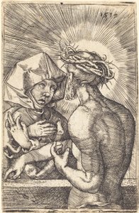 いばらの冠をかぶったキリストが母親と話す 作： Sebald Beham