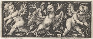 イーグルが両脇にいる水平パネル、1544 年。 作： Sebald Beham