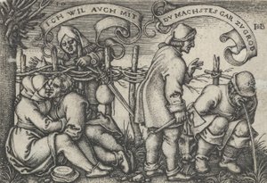生け垣の後ろの農民、「農民の饗宴または十二ヶ月」、1546-47年から。 作： Sebald Beham