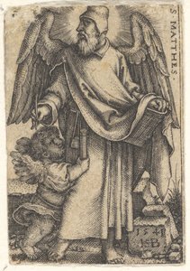 プレート 1: 頭を左に向けた聖マタイ、左下にケルビム…、1541 年。 作： Sebald Beham
