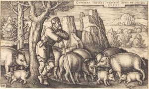 豚と放蕩息子 作： Sebald Beham