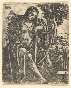 ハープを持つ女性、1520-25。 作： Sebald Beham