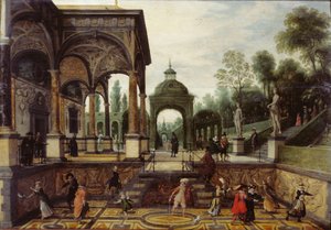ギャラリーとフィギュアのあるイタリア式庭園、17 世紀の最初の 3 分の 1.. 作： Sebastiaen Vrancx