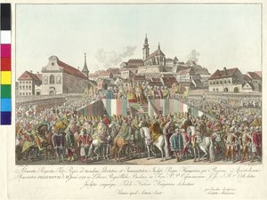 1792年6月6日、ブダペストにおける皇帝フランツ2世のハンガリー王への戴冠式（銅版画） 作： Sebastian Mansfeld