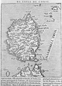 セバスチャン・ミュンスターの "Cosmographia Universalis "の後のコルシカ島。バーゼル 1558年 作： Sebastian Munster