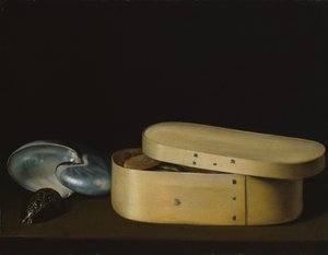 シェルとチップウッドボックスのある静物、1620年代後半。 作： Sebastian Stoskopff
