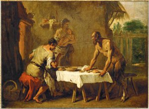 Le satyr et le paysan - イソピアの寓話「サテュロスと農夫」... 作： セバスティアーノ (attr. to) リッチ
