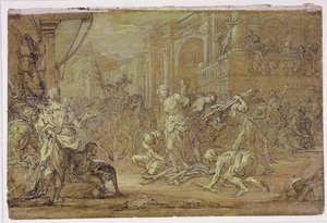 クロリンダはエルサレムの火事からソフロニアとオリンドを救出する