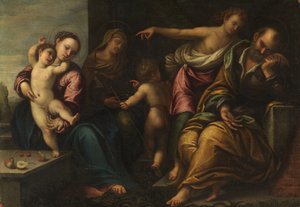 聖ヨハネと聖母子、聖エリザベス、ジョセフへの受胎告知、1540年頃 作： Sebastiano Florigerio