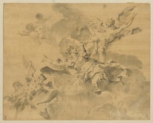 天使の復讐によって地獄に送られた女王、1676〜1746年頃（紙にペン、インク、ウォッシュ） 作： Sebastiano Galeotti