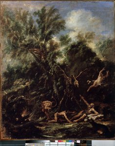 聖アントニウスの誘惑 (聖アントニウスの誘惑)。 セバスティアーノ リッチ (1659-1734) の絵画 作： Sebastiano Ricci
