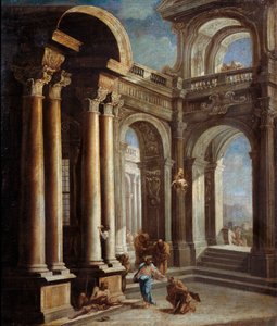 ジェリコの盲目の男の癒し」。 作： Sebastiano Ricci