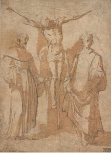 二人の聖人に挟まれた十字架上のキリスト 作： Sebastiano Vini