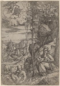 エジプトへの逃亡中の休息のある風景 作： Sebastiano de Valentinis