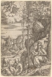エジプトへの逃亡中の休息のある風景 作： Sebastiano de Valentinis