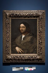 男の肖像、c.1516-20（パネルに油彩、パネルから移された） 作： Sebastiano del (c.1485 1547) Piombo