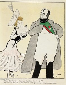 ヴィクトリアン・サルドゥ（1831-1908）作「サン＝ジーン夫人」でナポレオン役を演じる俳優アルベール・ブレスール1901年（1862-1932）、1893年の風刺画（イラスト 作： Sem