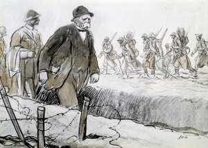 第一次世界大戦：正面を訪れたクレマンソー(1841-1929)のケーシングの中の肖像。ジョルジュ・グーサット・ディ・セム（1863-1934）によるデッサン 作： Sem