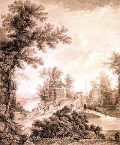 ガッチナのコネタブル・オベリスクの眺め、イワン・ドミトリーヴィチ・テレギン（b.1779）の彫刻、1800年頃（エッチングにエングレービングを施したもの） 作： Semen Fedorovich Shchedrin