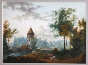 1797 年以前のパブロフスク公園の製粉所とピル塔 作： Semyon Fyodorovich Shchedrin