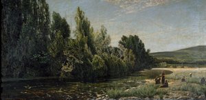 イタリア、ボルミダ川の岸辺（油彩・キャンバス 作： Serafin Avendano