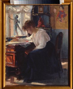 In a study (In a study) - セルゲイ・アルセニエヴィッチ・ヴィノグラドフ (1869-1938) の絵画、キャンバスに油彩、19 世紀から 20 世紀のロシア美術 - 共和国カレリア国立美術館、ペトロザドボスク (ロシア) 作： Sergei Arsenevich Vinogradov