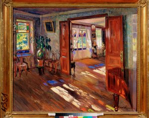 家の中 - Sergei Arsenyevich Vinogradov（1869-1938）による絵画、キャンバスに油彩 作： Sergei Arsenevich Vinogradov