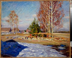 春の風景 - Sergei Arsenyevich Vinograd（1869-1938）による絵画、キャンバスに油彩 作： Sergei Arsenevich Vinogradov